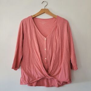 J. Jill Pure Jill 100% Cotton Cross-Front Wrap Top | Pink | PM Petite Medium
